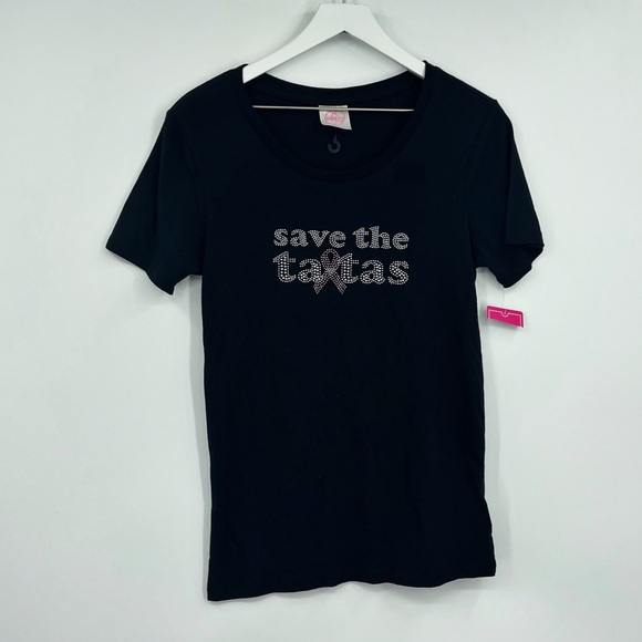 Save The Tatas Rhinestone Shirt Size Medium NWT Breast Cancer - Picture 7 of 8